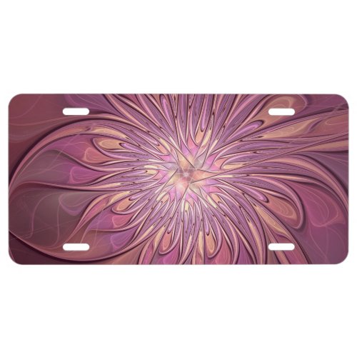 Abstract Modern Floral Fractal Art Berry Colors License Plate
