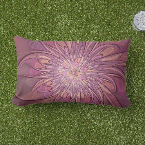 Abstract Modern Floral Fractal Art Berry Colors Lumbar Pillow