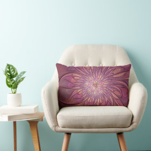 Abstract Modern Floral Fractal Art Berry Colors Lumbar Pillow