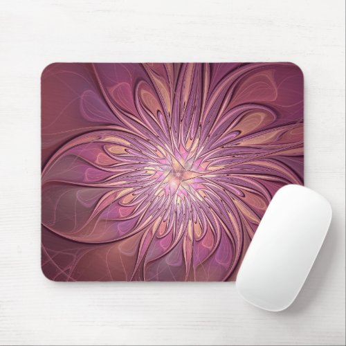 Abstract Modern Floral Fractal Art Berry Colors Mouse Pad