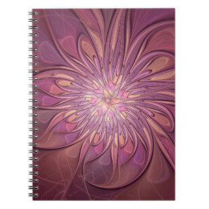 Abstract Modern Floral Fractal Art Berry Colors Notebook