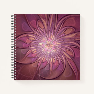 Abstract Modern Floral Fractal Art Berry Colors Notebook