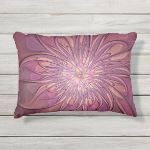 Abstract Modern Floral Fractal Art Berry Colors Outdoor Pillow