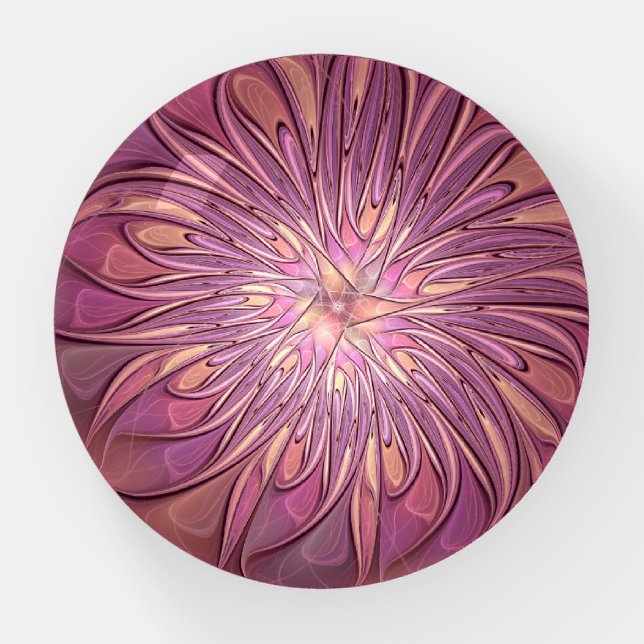 Abstract Modern Floral Fractal Art Berry Colors Paperweight (Front)