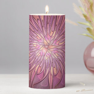 Abstract Modern Floral Fractal Art Berry Colors Pillar Candle