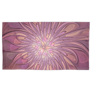 Abstract Modern Floral Fractal Art Berry Colors Pillow Case