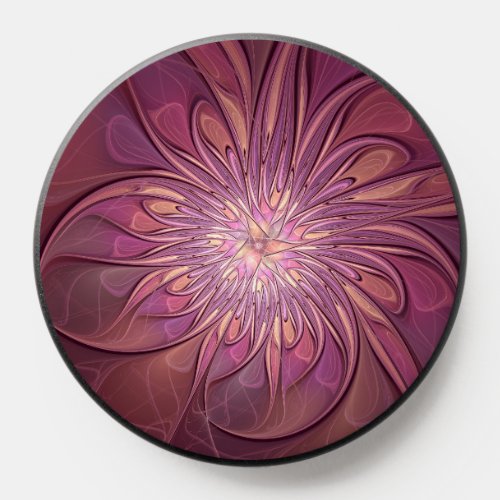 Abstract Modern Floral Fractal Art Berry Colors PopSocket