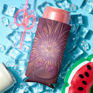 Abstract Modern Floral Fractal Art Berry Colors Seltzer Can Cooler