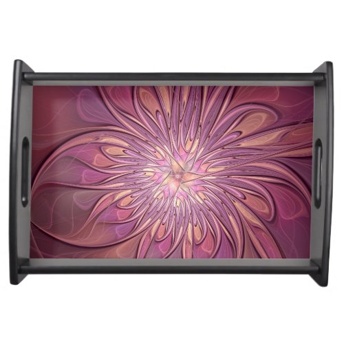 Abstract Modern Floral Fractal Art Berry Colors Serving Tray