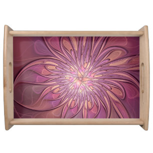 Abstract Modern Floral Fractal Art Berry Colors Serving Tray