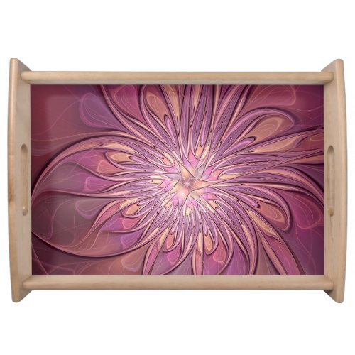 Abstract Modern Floral Fractal Art Berry Colors Serving Tray