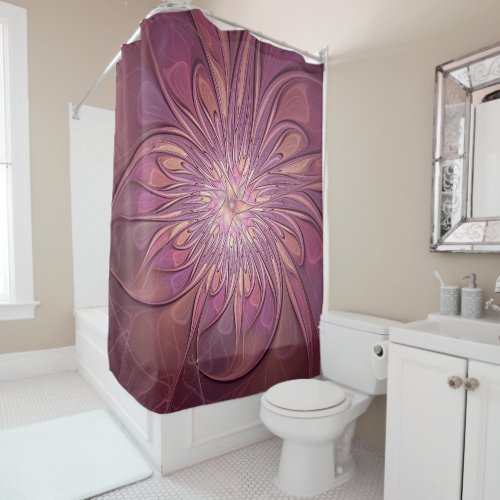 Abstract Modern Floral Fractal Art Berry Colors Shower Curtain