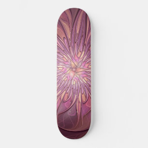 Abstract Modern Floral Fractal Art Berry Colors Skateboard