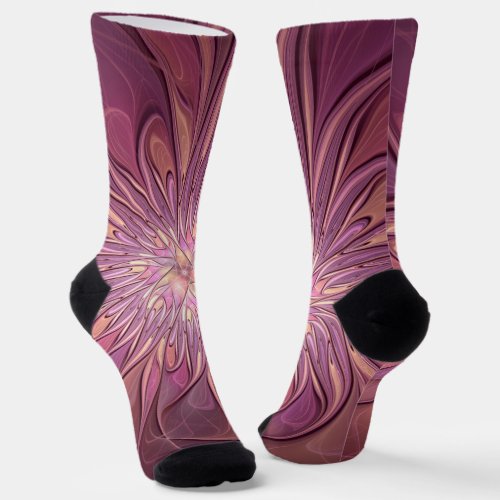 Abstract Modern Floral Fractal Art Berry Colors Socks