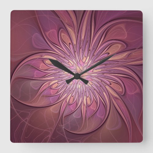 Abstract Modern Floral Fractal Art Berry Colors Square Wall Clock