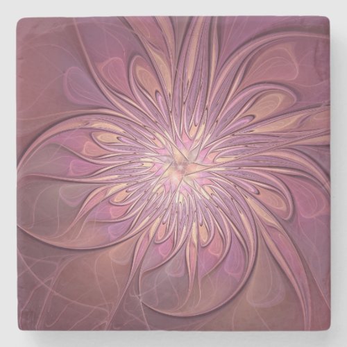 Abstract Modern Floral Fractal Art Berry Colors Stone Coaster
