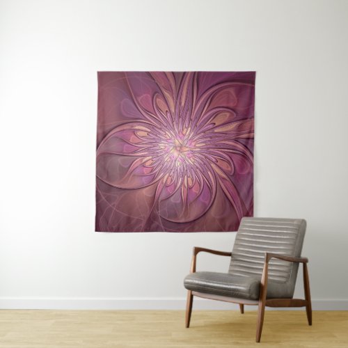 Abstract Modern Floral Fractal Art Berry Colors Tapestry
