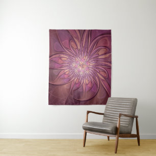 Abstract Modern Floral Fractal Art Berry Colors Tapestry