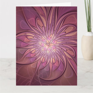 Abstract Modern Floral Fractal Art Berry Colors Thank You Card