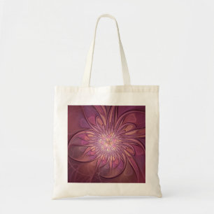 Abstract Modern Floral Fractal Art Berry Colors Tote Bag