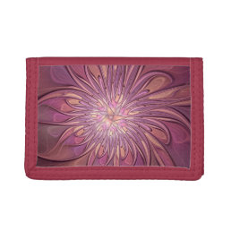Abstract Modern Floral Fractal Art Berry Colors Trifold Wallet