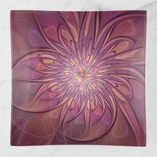 Abstract Modern Floral Fractal Art Berry Colors Trinket Tray