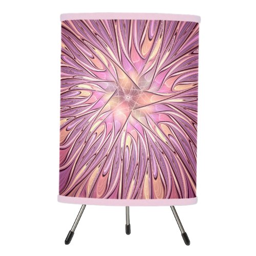 Abstract Modern Floral Fractal Art Berry Colors Tripod Lamp