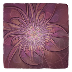 Abstract Modern Floral Fractal Art Berry Colors Trivet