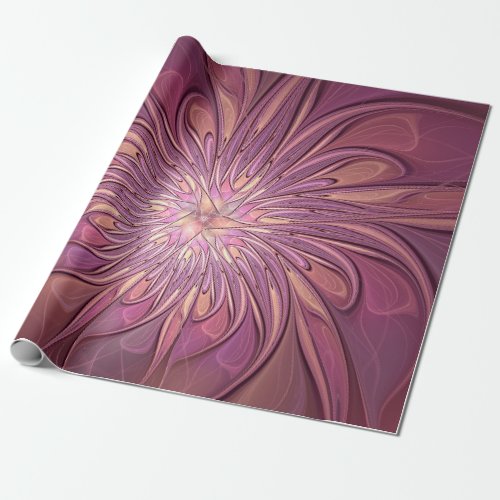 Abstract Modern Floral Fractal Art Berry Colors Wrapping Paper