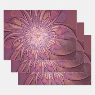 Abstract Modern Floral Fractal Art Berry Colors Wrapping Paper Sheets