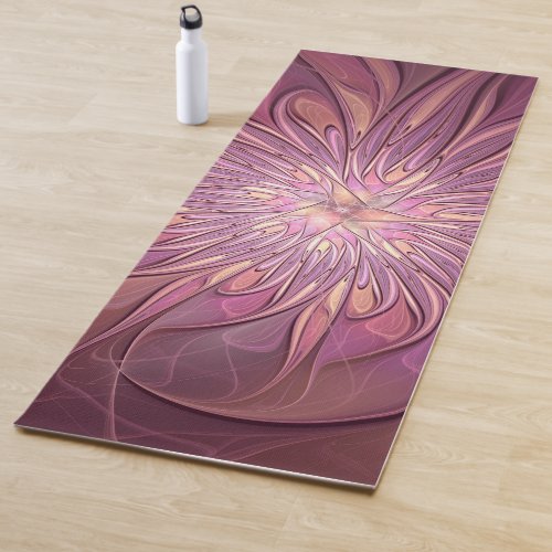 Abstract Modern Floral Fractal Art Berry Colors Yoga Mat
