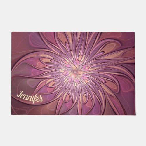 Abstract Modern Floral Fractal Berry Colors Name Doormat