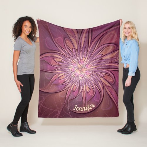 Abstract Modern Floral Fractal Berry Colors Name Fleece Blanket