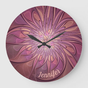 Abstract Modern Floral Fractal Berry Colors Name Large Clock