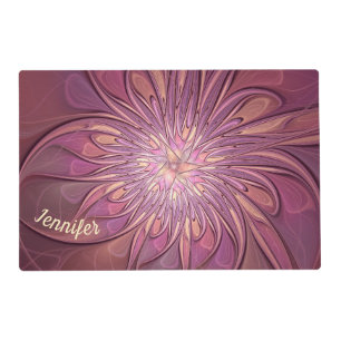 Abstract Modern Floral Fractal Berry Colors Name Placemat