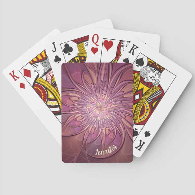 Abstract Modern Floral Fractal Berry Colors Name Poker Cards (Back)
