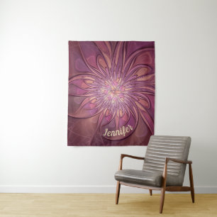 Abstract Modern Floral Fractal Berry Colors Name Tapestry