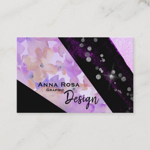  Abstract Modern Floral Glitter Geometric Black Business Card