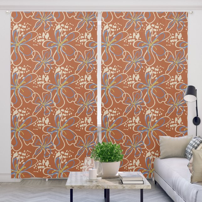 Abstract Modern Floral Pattern  Blackout Curtains (Living Room)