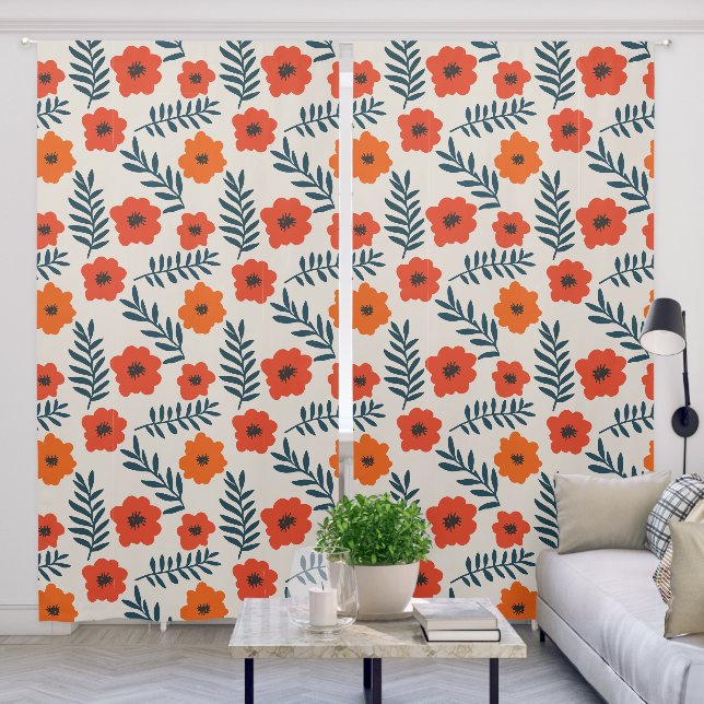 Abstract Modern Floral Pattern  Blackout Curtains (Living Room)