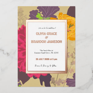 Abstract Modern Floral Wedding Gold Foil Invitation