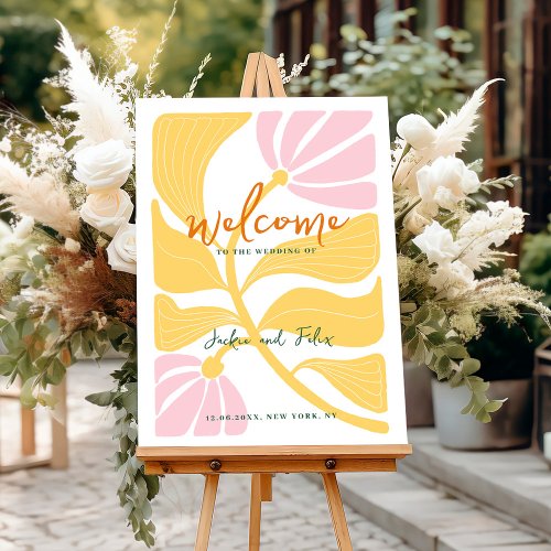 Abstract modern floral yellow  pink wedding foam board