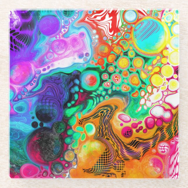  Abstract Modern Fluid Art   Glass Coaster (Front)