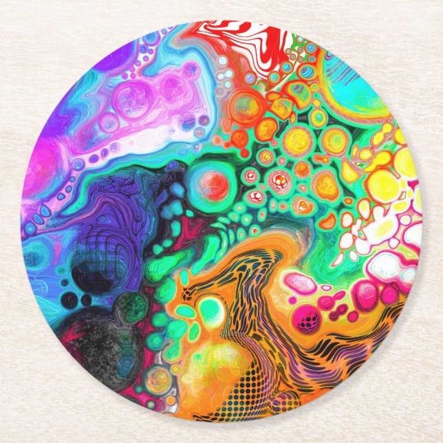  Abstract Modern Fluid Art      Round Paper Coaster (Front)