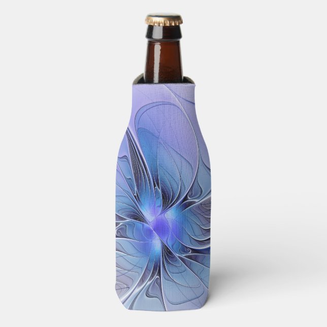 Abstract Modern Fractal Art Lavender Blue Bottle Cooler (Bottle Front)
