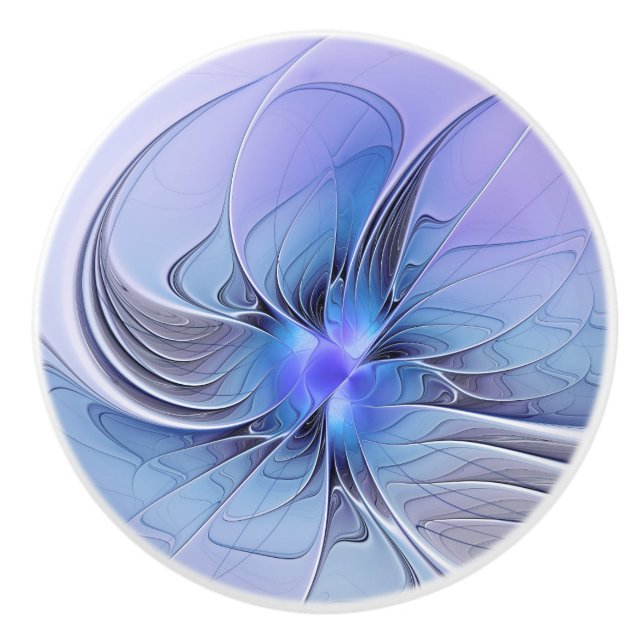 Abstract Modern Fractal Art Lavender Blue Ceramic Knob (Front)