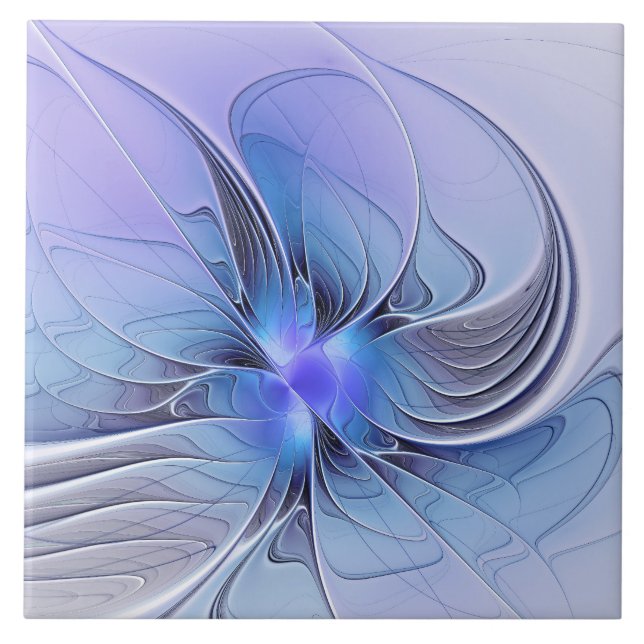 Abstract Modern Fractal Art Lavender Blue Ceramic Tile (Front)