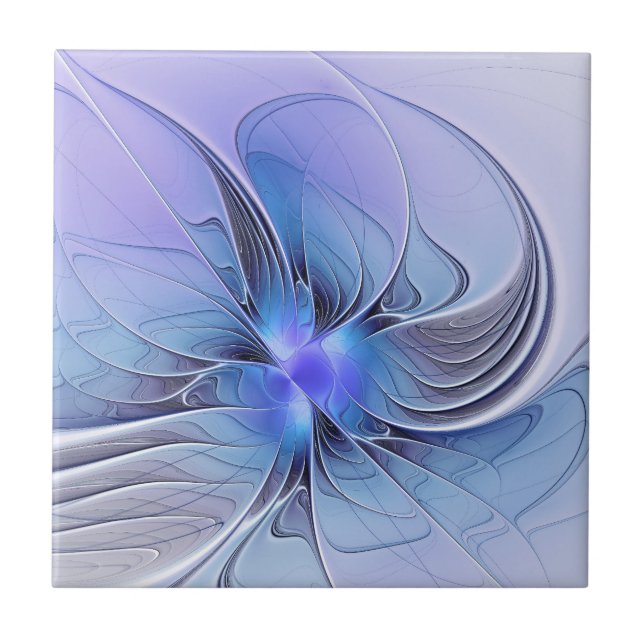 Abstract Modern Fractal Art Lavender Blue Ceramic Tile (Front)