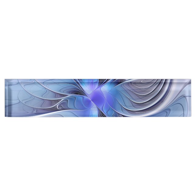 Abstract Modern Fractal Art Lavender Blue Desk Name Plate (Front)