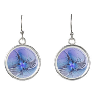 Abstract Modern Fractal Art Lavender Blue Earrings